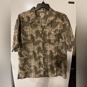 VTG LL Bean Hawaiian Shirt Mens Large Reg Green Button Up Short‎ Sleeve Leaves